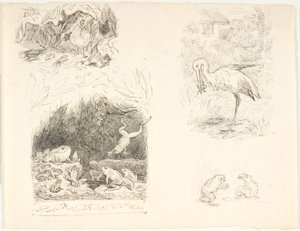 Vier schetsen voor illustraties voor De Pad, H.C. Andersens Nieuwe Sprookjes en Verhalen door Lorenz Frølich