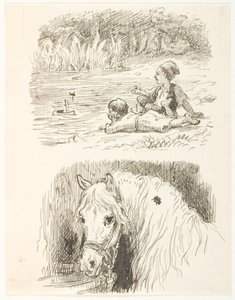 Twee schetsen voor illustraties voor Skarnbassen door Lorenz Frølich