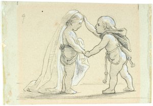 Vignet met twee kinderen door Lorenz Frølich