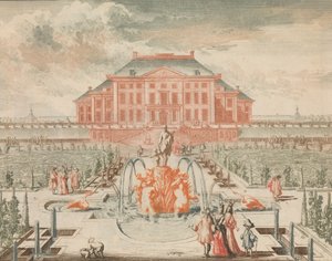 ’t Konings Huis van de Tuin-zyde, met de Fontein van Venus, in: Tooneel Der Voornaamste N... door Lorenz Scherm