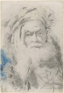 Een Bejaarde Man met Baard die zijn Hoofd op zijn Hand Rust door Lorenzo Baldissera Tiepolo