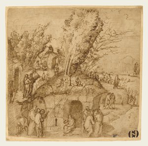 Een Thebaid: Monniken en kluizenaars in een landschap door Lorenzo Costa