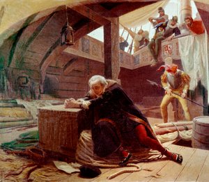 Christoffel Columbus in 1500 tijdens zijn terugkeer naar Spanje