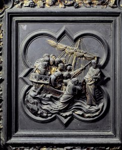 Jezus loopt op water en redt Petrus, achtste paneel van de Noorddeuren van het Baptisterium van San Giovanni, 1403-24