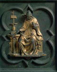 Noordpoort (genoemd Poort van het Kruis, noord), exterieur detail: Sint Gregorius de Grote. Bronzen sculptuur gemaakt door Lorenzo Ghiberti door Lorenzo Ghiberti