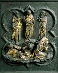 Noordpoort (genoemd Poort van het Kruis, in het noorden), exterieur detail: "De Transfiguratie" Bronzen sculptuur gemaakt door Lorenzo Ghiberti door Lorenzo Ghiberti