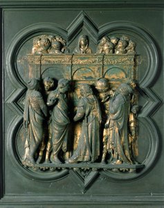 Noordpoort (genoemd Porte de la Croix, in het noorden), exterieur detail: "Pinksteren" Bronzen sculptuur gemaakt door Lorenzo Ghiberti door Lorenzo Ghiberti
