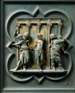 Noordpoort (genoemd Poort van het Kruis, in het noorden), buitendetail: de geseling door Lorenzo Ghiberti