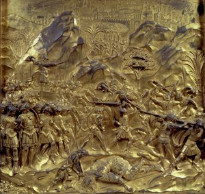 Het verhaal van David en Goliath, een van de tien reliëfpanelen van de Poorten van het Paradijs (Oostdeuren), 1425-52