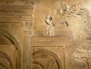 Het verhaal van Jakob en Esau, detail van het originele paneel van de oostelijke deuren van de doopkapel door Lorenzo Ghiberti