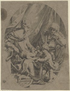 Maria met het Christuskind, de jonge Johannes de Doper en Elisabet door Lorenzo Loli