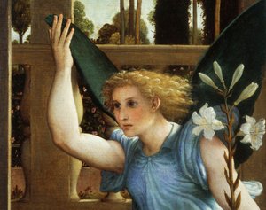 Aankondigende Engel, detail van de Annunciatie, ca 1434, door Lorenzo Lotto door Lorenzo Lotto