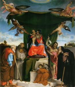 Duits: Thronende Madonna, Engel und Heilige Tronende Madonna met kind, engelen en heiligen