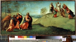 Christus leidt de apostelen naar de berg Thabor