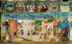 Linkerzijde van de Capella Suardi, Kerk Santa Barbara in Bergamo ... (muurschildering)