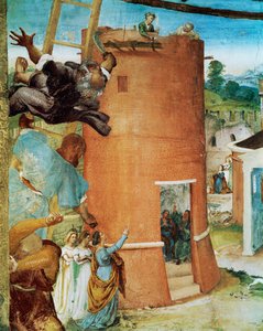 Linkerzijde van de Capella Suardi, Kerk Santa Barbara in Bergamo ... (muurschildering)