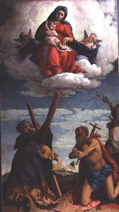 Madonna en Kind in Glorie met St. Andreas en St. Hiëronymus door Lorenzo Lotto