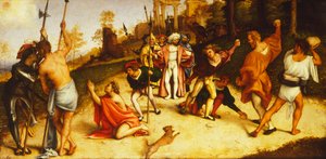Martelaarschap van St. Stefanus, deel van het Martinengo Altaarstuk door Lorenzo Lotto, ca. 1516 door Lorenzo Lotto