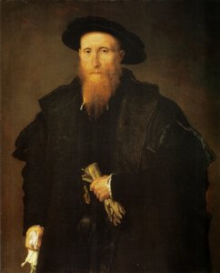 Portret van een oude man met handschoenen