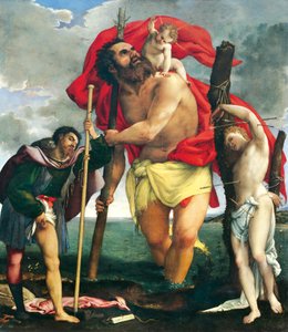 Sint Christoffel tussen de Heiligen Rocco en Sebastian door Lorenzo Lotto