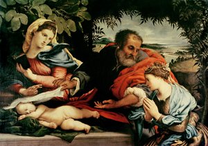 De Heilige Familie met St. Catharina van Alexandrië door Lorenzo Lotto