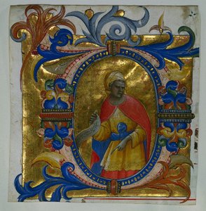 Initiaal D[eus in loco] met een profeet uitgesneden uit een Graduale, 1409-10