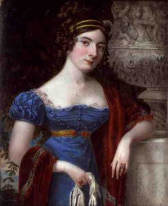Dame in een blauw jurkje met kanten rand door Lorenzo Thewenti