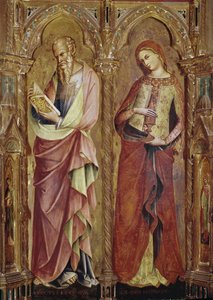 Sint Johannes de Evangelist en Sint Maria Magdalena - Detail van het polyptiek van de Annunciatie (1357, tempera en bladgoud op hout)