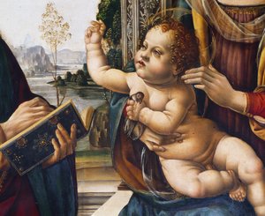 Baby Jezus, detail (Madonna en Kind met Heiligen)