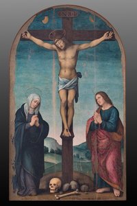 Kruisiging, ca.1500-24 (olieverf op paneel) door Lorenzo di Credi