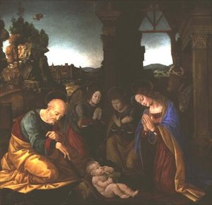 Madonna aanbidt het Christuskind door Lorenzo di Credi