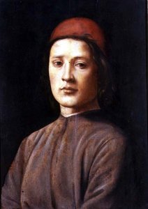 Portret van een jonge man met een rode pet door Lorenzo di Credi