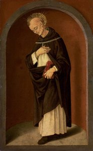 Sint Bernardinus van Siena, in een gebeeldhouwde nis door Lorenzo di Credi