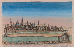 Jeruzalem (hoofdstad van Palestina onder David en Salomo...) - Werk van Louis Joseph Mondhare (actief midden 18e eeuw), kopergravure, ingekleurd met aquarel door Louis Joseph Mondhare