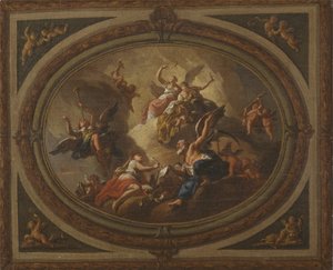Schets voor een ovaal plafond, c.1705 door Louis (after) Laguerre
