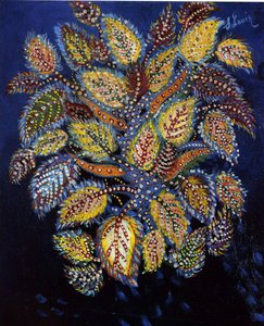 Gevlekte bloemen op een blauwe achtergrond, 1929