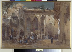 Een levendig plein in Caïro, Egypte door Louis Amable Crapelet