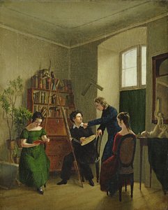 De kunstenaar in zijn atelier, 1828 door Louis Asher