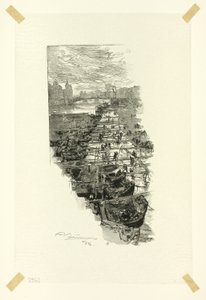 Appelmarkt, gezien vanaf de Pont Louis-Philippe, plaat zeven uit Le Long de la Seine et des Boulevards door Louis Auguste Lepère