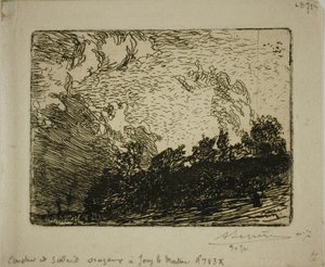 Stormachtige zonsondergang, Jouy-le-Moutier door Louis Auguste Lepère