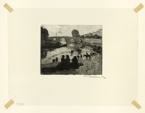 De paardenvijver bij de Pont Marie, plaat tien uit Le Long de la Seine et des Boulevards door Louis Auguste Lepère