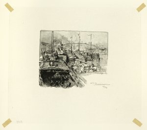 Villette Dock, plaat vijf van Le Long de la Seine et des Boulevards door Louis Auguste Lepère
