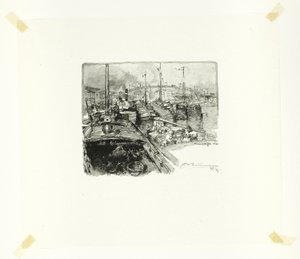 Villette Dock, plaat vijf van Le Long de la Seine et des Boulevards door Louis Auguste Lepère