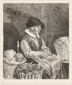 Coclers, L B, Oude vrouw boontjes doppend (1780, Rijksmuseum Amsterdam) door Louis Bernard Coclers
