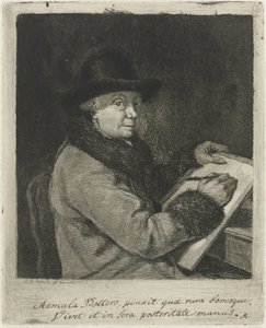 Portret van de kunstenaar Johannes Janson, tekenend