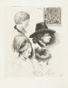 Studieblad met portretten van Louis Bernard Coclers en zijn familie door Louis Bernard Coclers