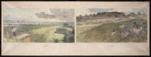 Schets voor het stadhuis van Bagnolet: Twee uitzichten op de omgeving van Bagnolet (noord en zuid) door Louis Beroud