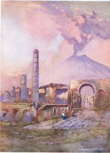 Pompeii: Vesuvius in de verte, uit Hutchinsons Pittoresk Europa gepubliceerd door Hutchinson & Son, ca. 1930 door Louis Burleigh Bruhl