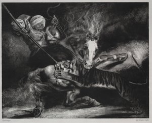 Een aanval door een tijger door Louis Candide Boulanger