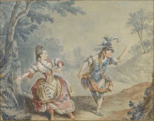 Marie Allard en Jean Dauberval in de opera-ballet Silvie door Louis Carrogis dit Carmontelle